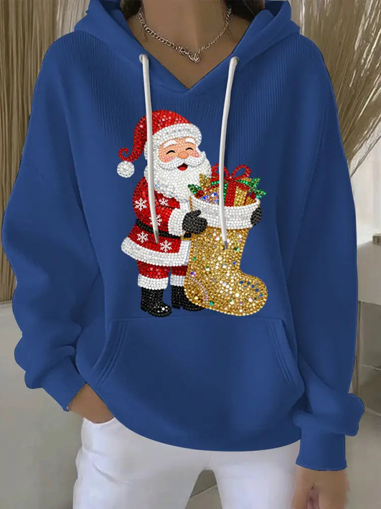 Women’s Christmas Print Casual Hoodie Blue / S