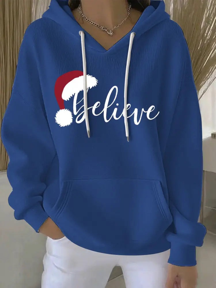 Women’s Christmas Print Casual Hoodie Blue / S