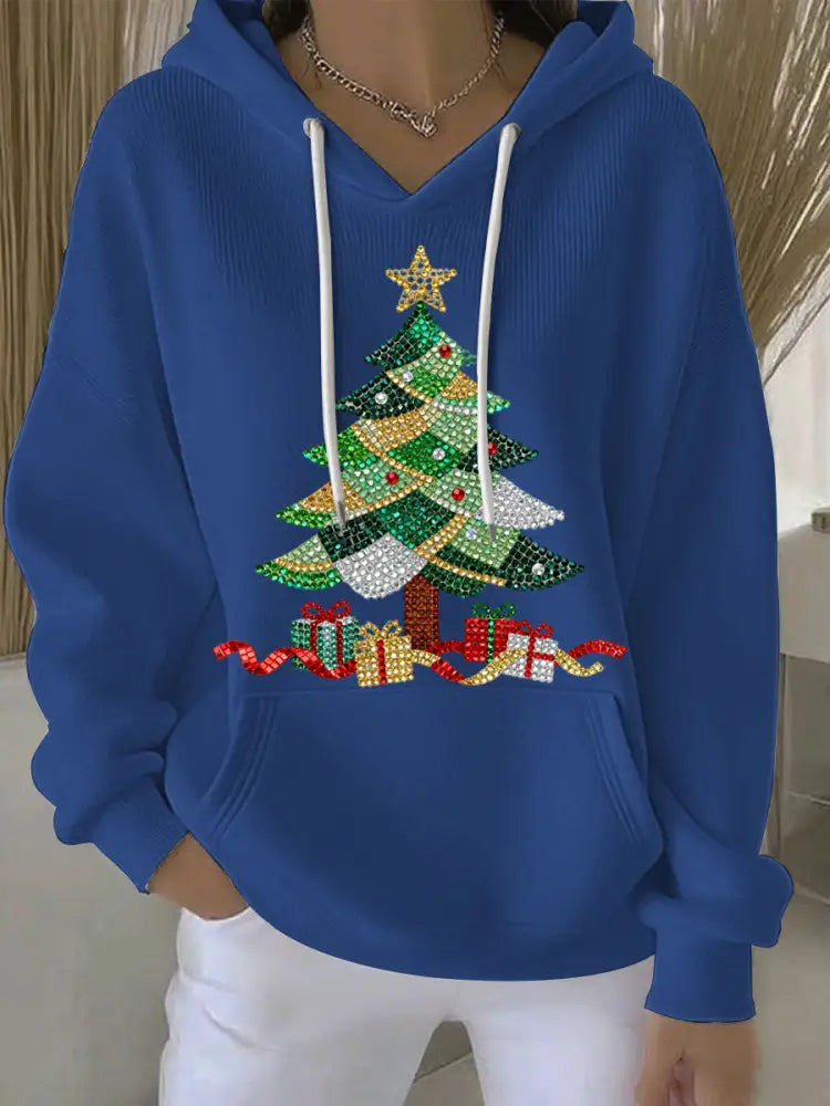 Women’s Christmas Print Casual Hoodie Blue / S