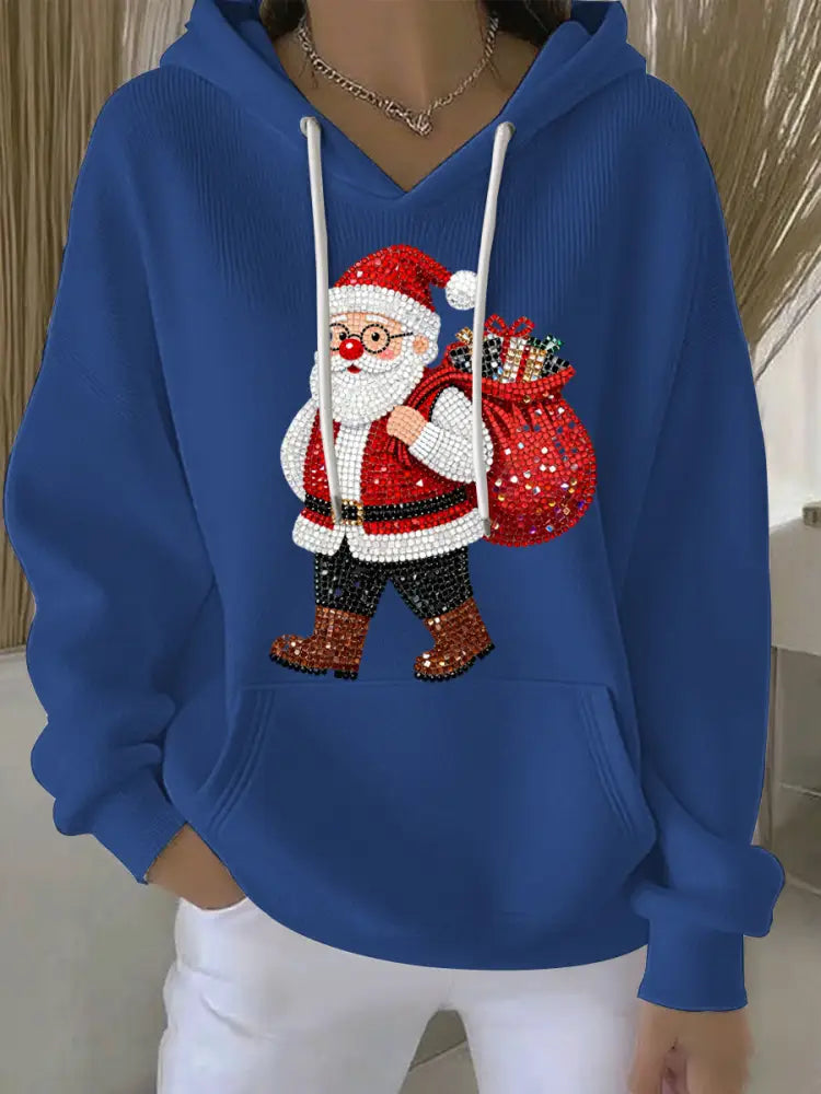 Women’s Christmas Print Casual Hoodie Blue / S