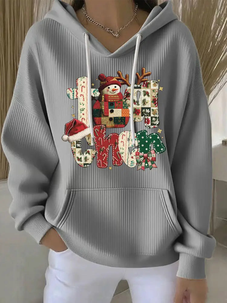 Women’s Christmas Print Casual Hoodie Gray / S