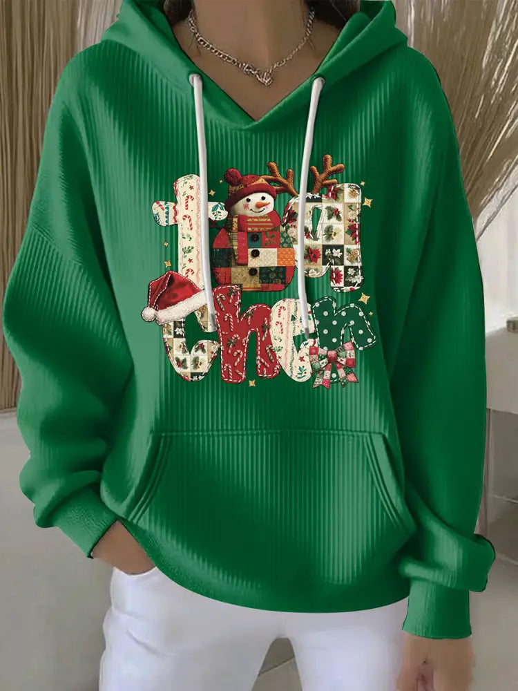 Women’s Christmas Print Casual Hoodie Green / S