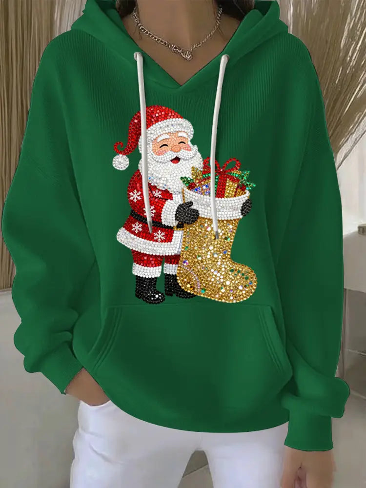 Women’s Christmas Print Casual Hoodie Green / S