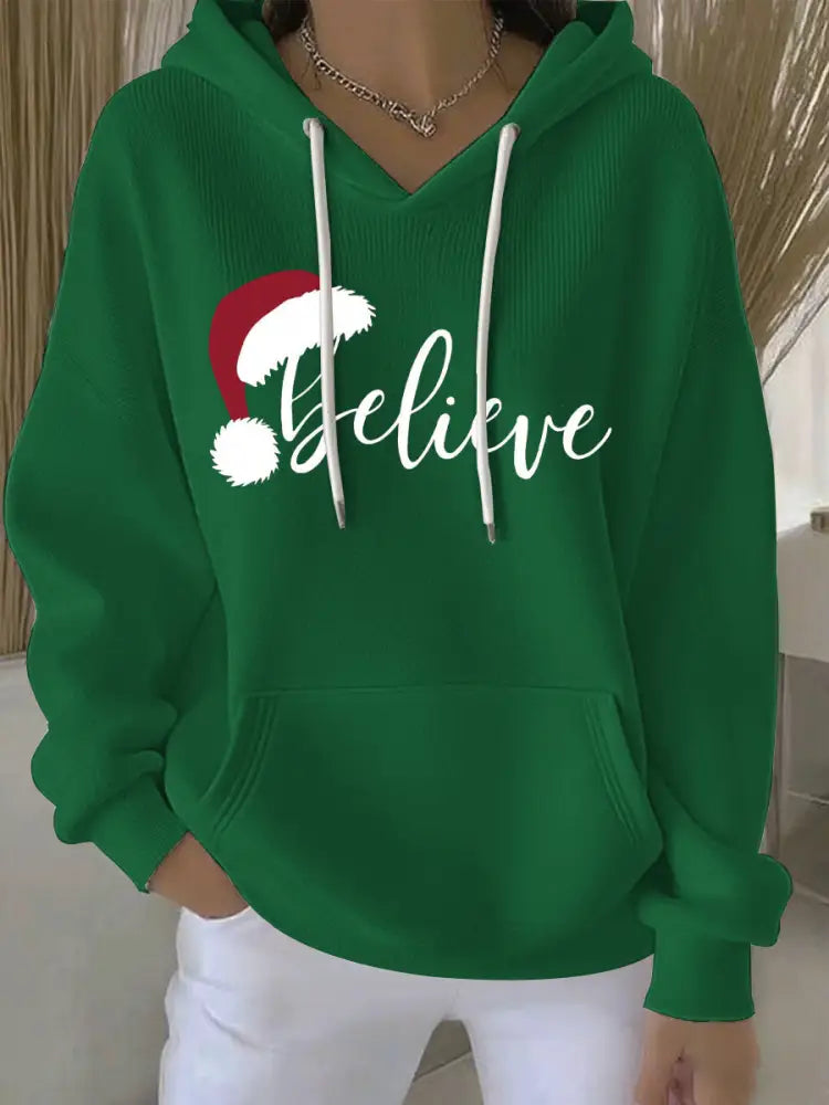 Women’s Christmas Print Casual Hoodie Green / S