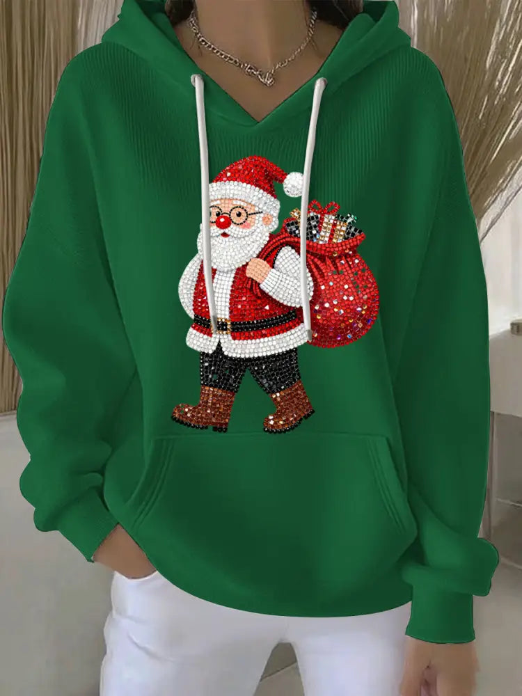 Women’s Christmas Print Casual Hoodie Green / S