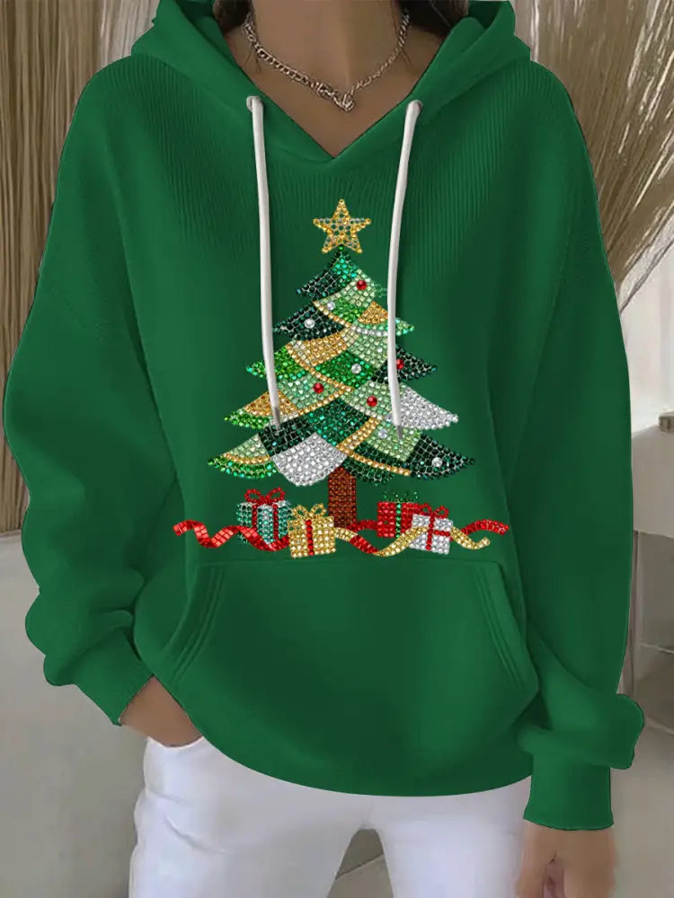 Women’s Christmas Print Casual Hoodie Green / S