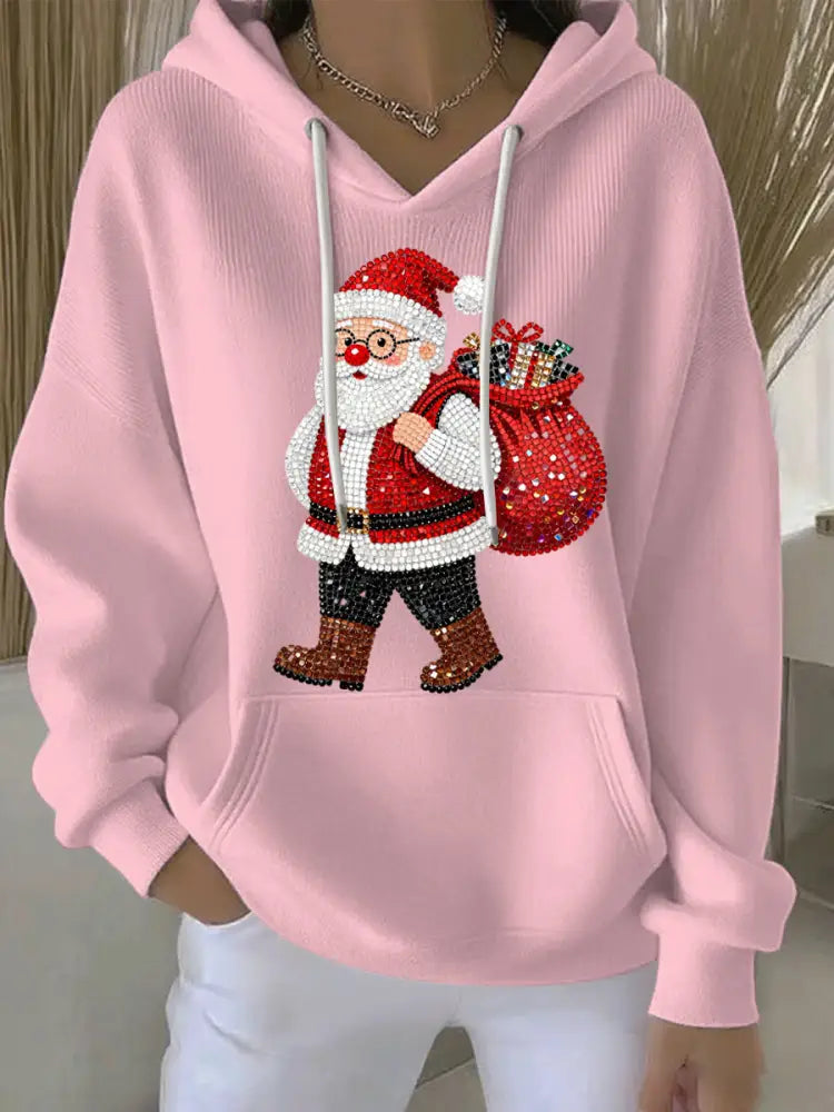 Women’s Christmas Print Casual Hoodie Pink / S