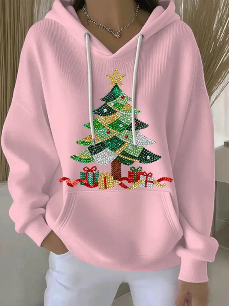 Women’s Christmas Print Casual Hoodie Pink / S