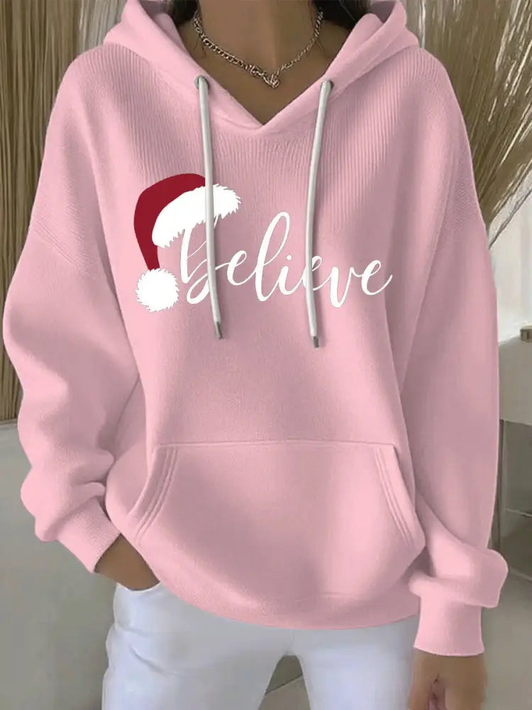 Women’s Christmas Print Casual Hoodie Pink / S