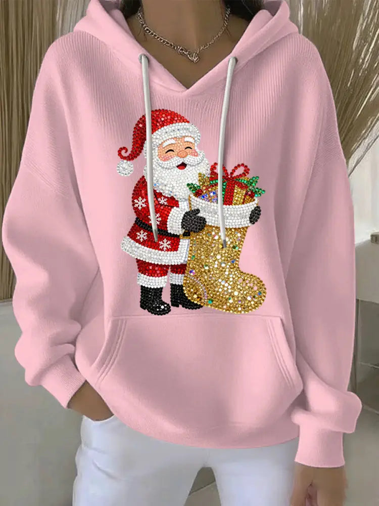Women’s Christmas Print Casual Hoodie Pink / S
