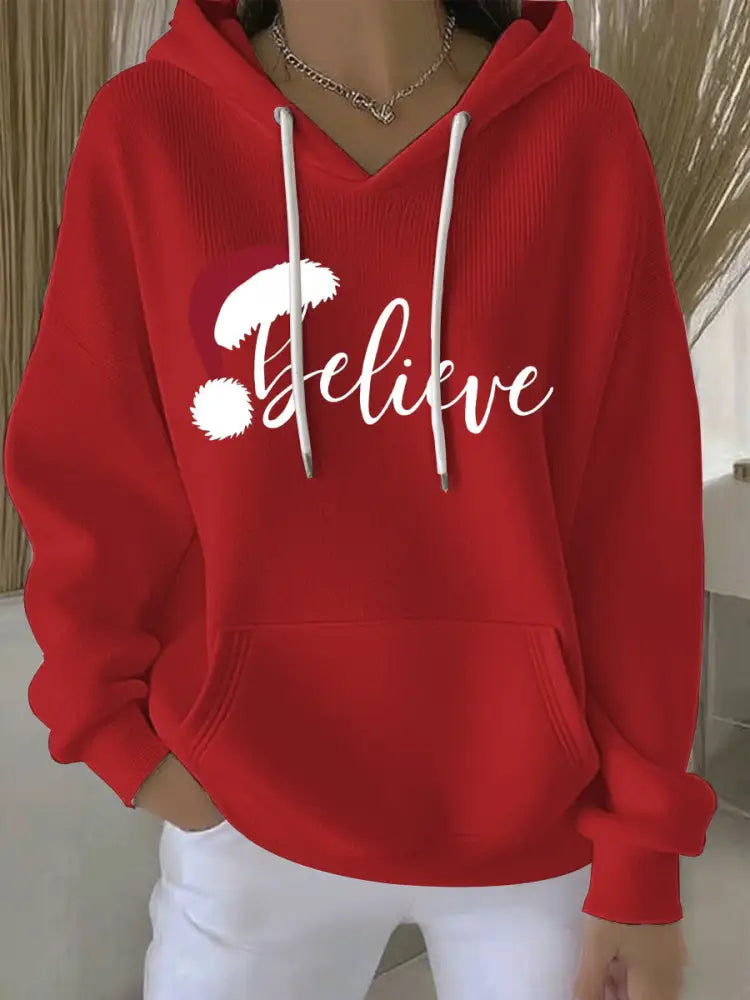 Women’s Christmas Print Casual Hoodie Red / S