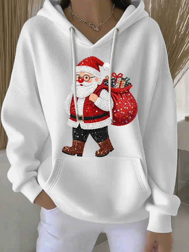 Women’s Christmas Print Casual Hoodie White / S