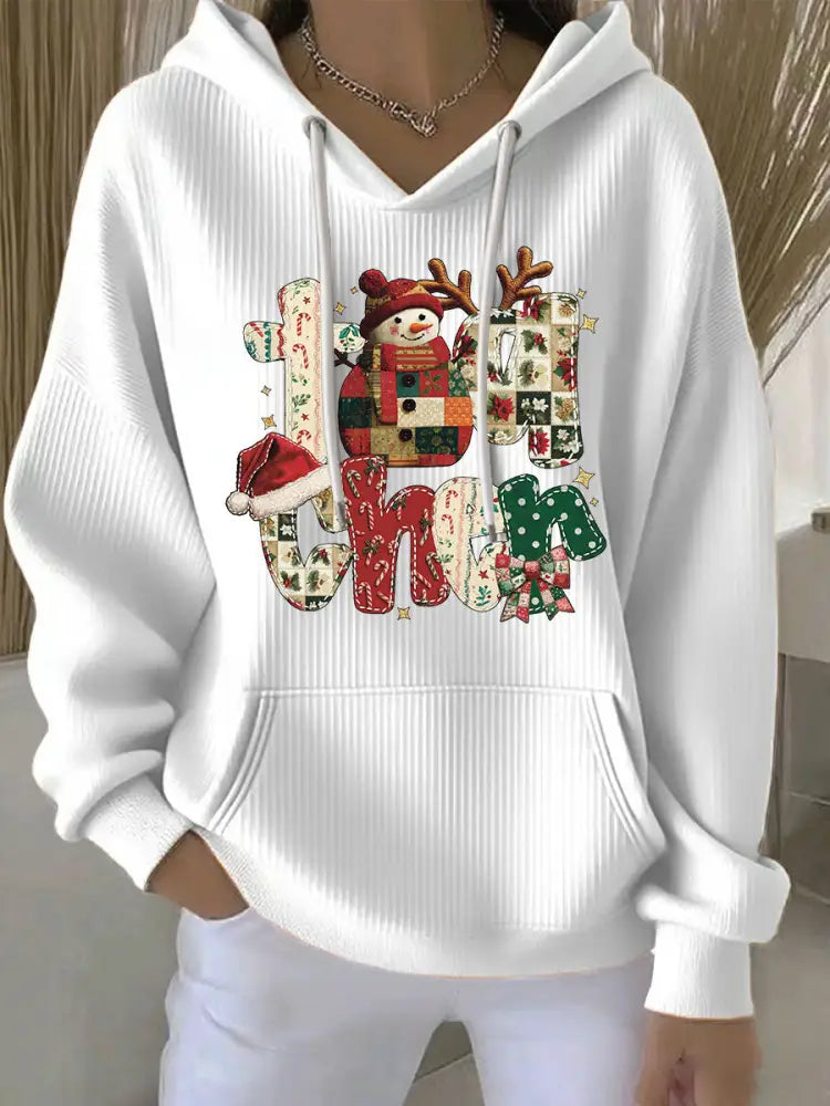 Women’s Christmas Print Casual Hoodie White / S