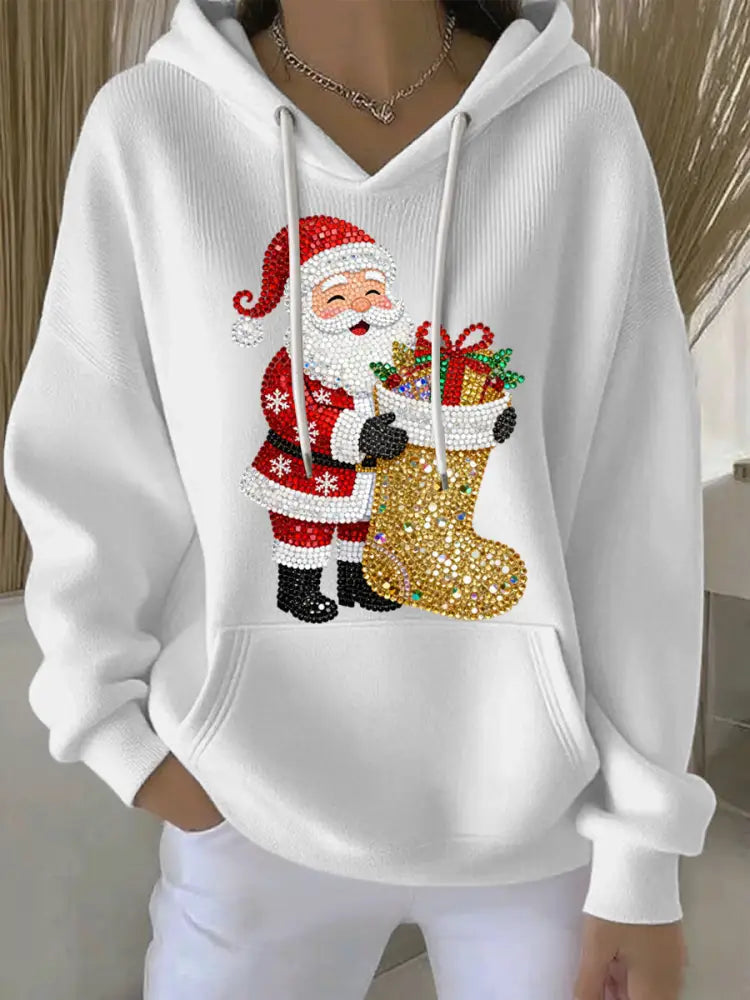 Women’s Christmas Print Casual Hoodie White / S