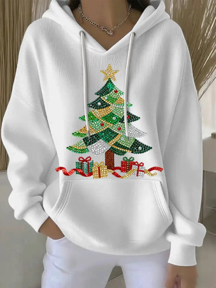 Women’s Christmas Print Casual Hoodie White / S