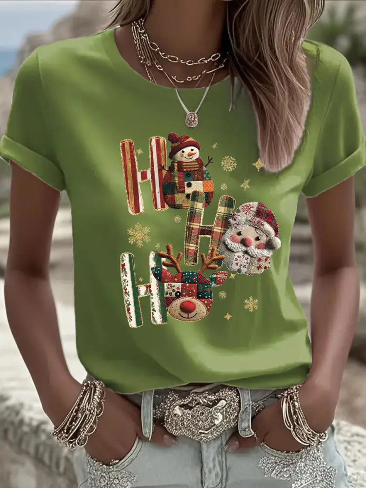 Women’s Christmas Print Casual T-shirt Light Green / S
