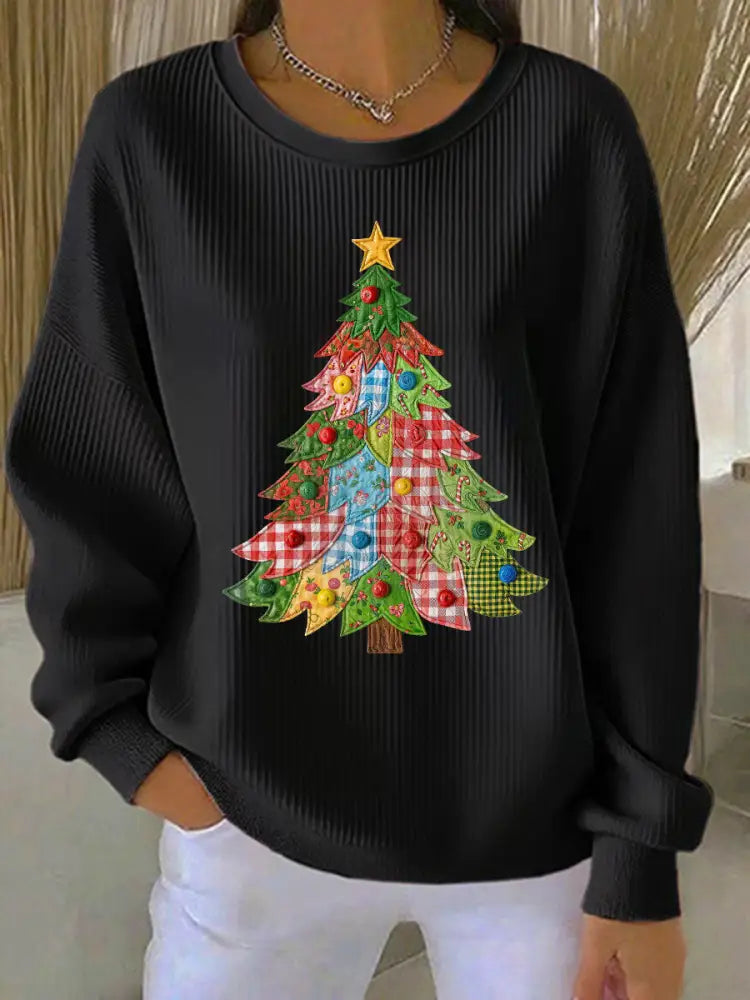 Women’s Christmas Tree Print Casual Sweatshirt Black / S