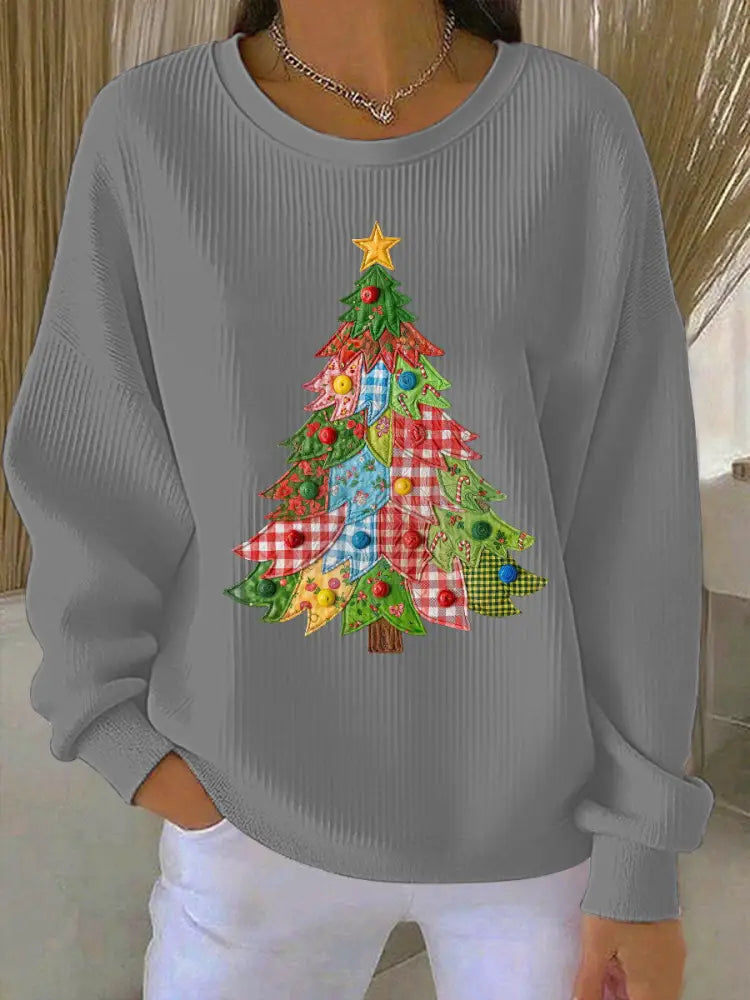 Women’s Christmas Tree Print Casual Sweatshirt Gray / S