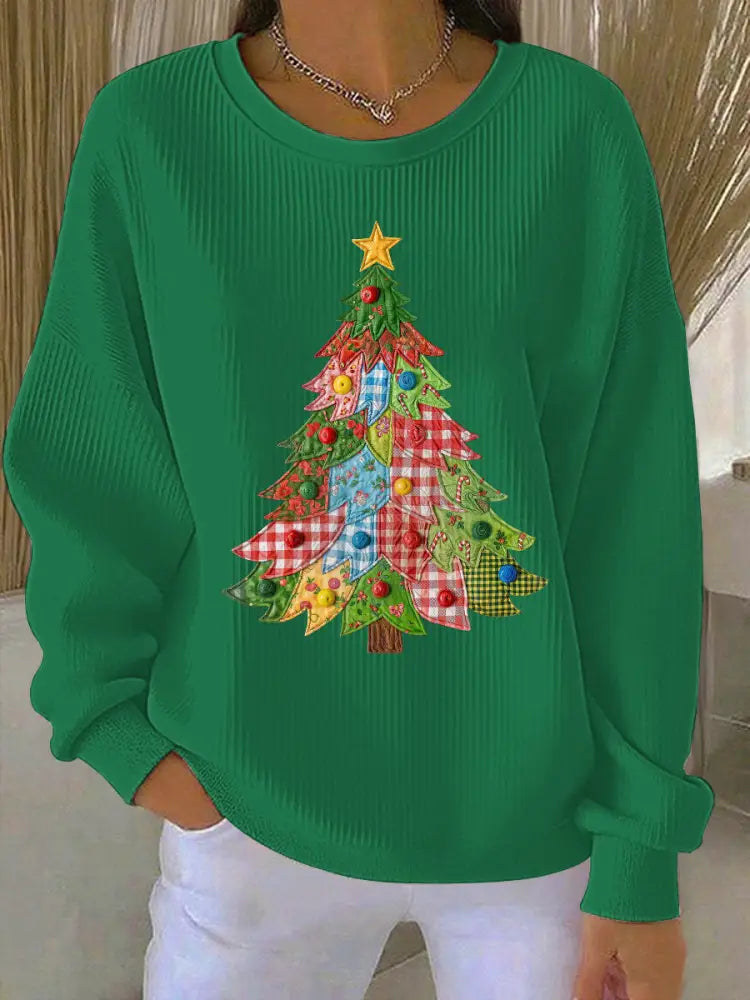 Women’s Christmas Tree Print Casual Sweatshirt Green / S