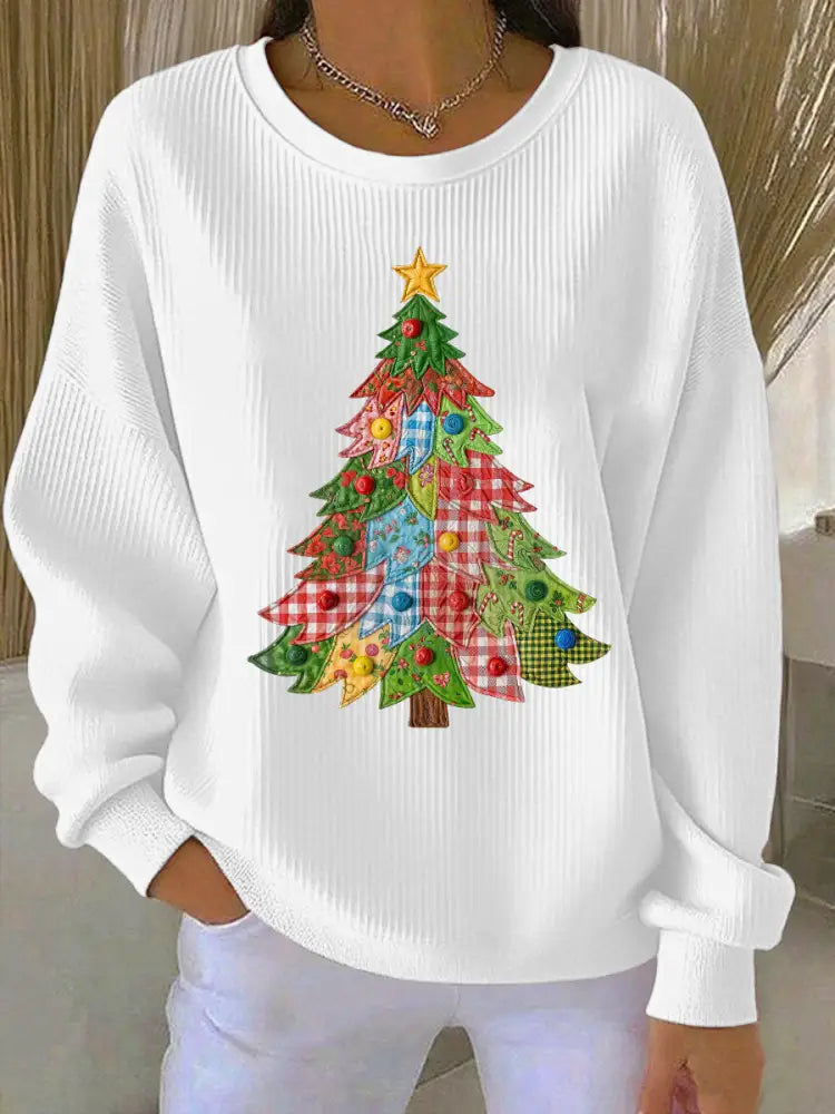 Women’s Christmas Tree Print Casual Sweatshirt White / S
