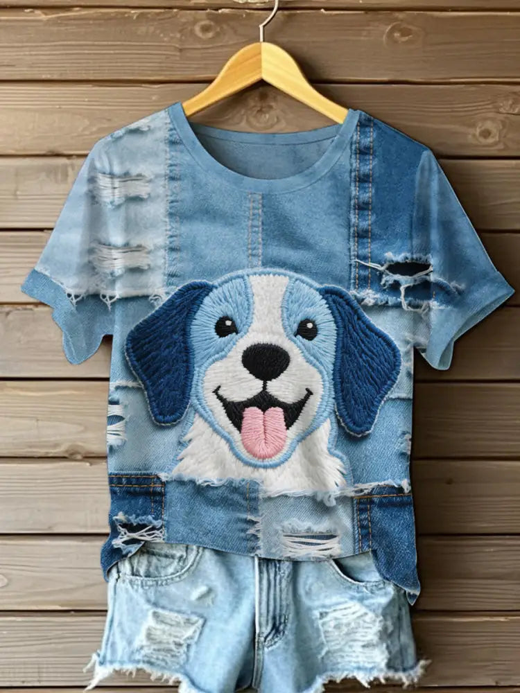 Women’s Denim Puppy T-shirt Blue / S