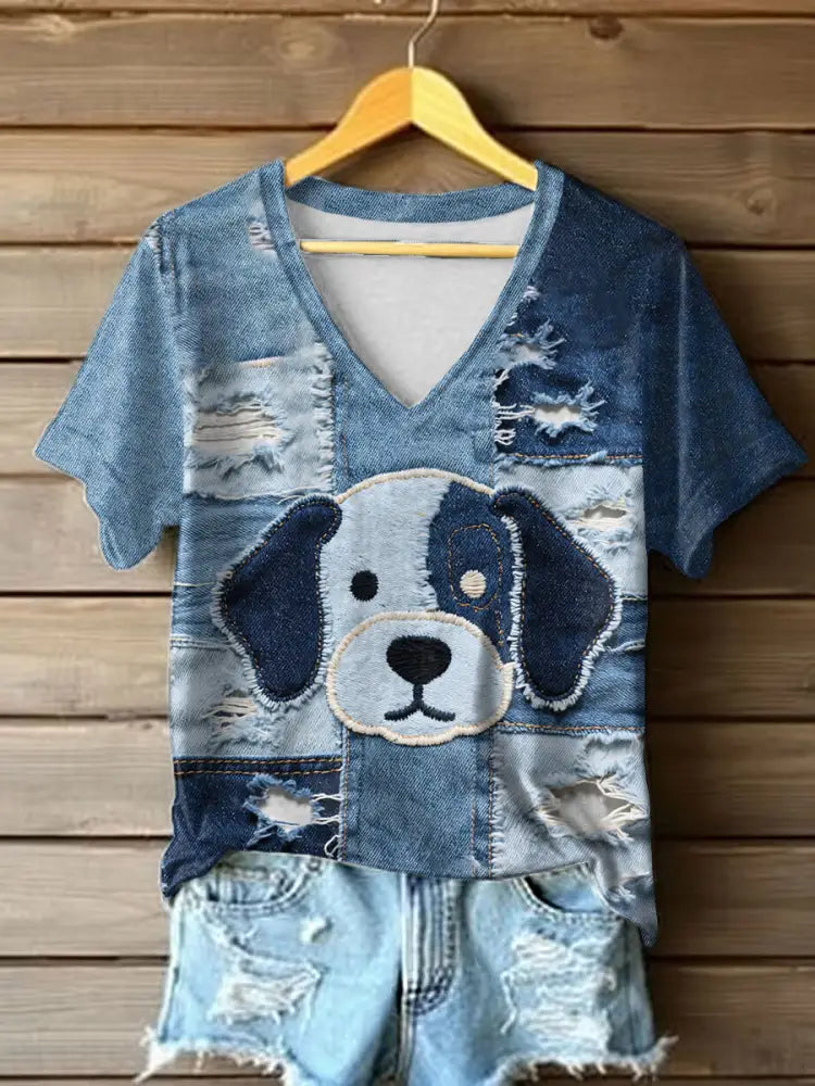 Women’s Denim Puppy T-shirt Blue / S