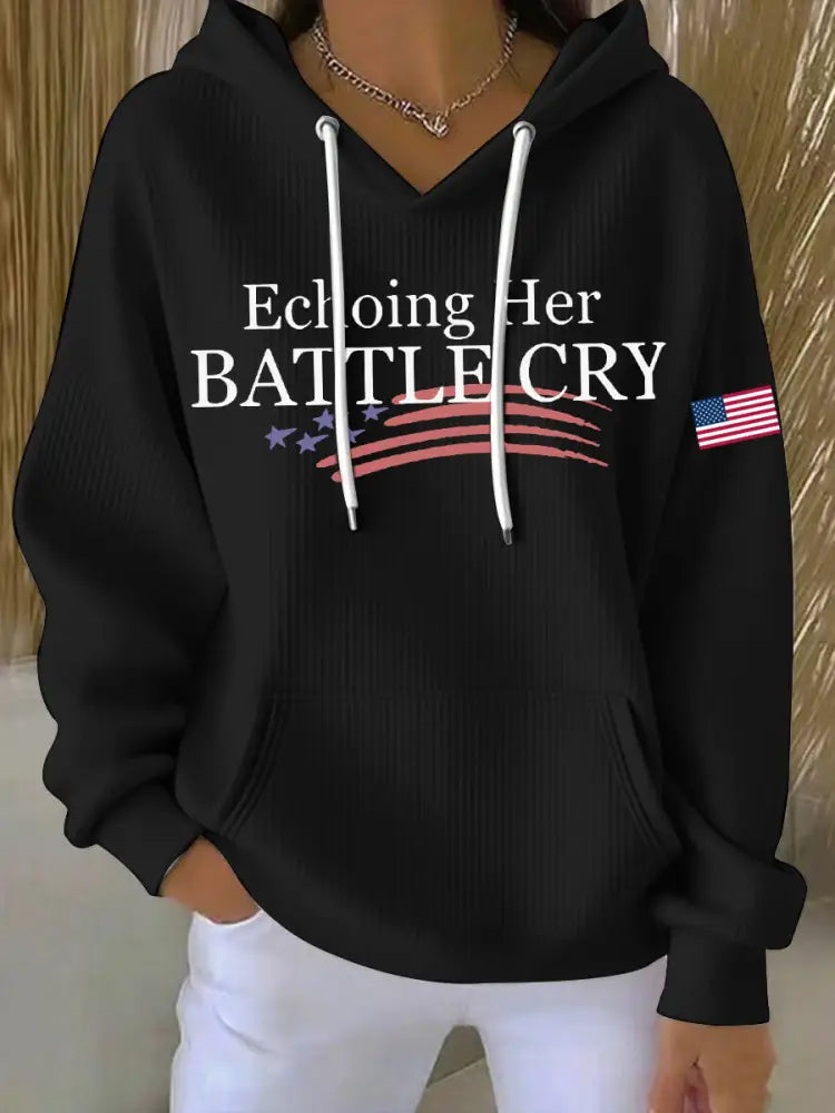 Women’s Echoing Her Battle Cry Printed Hoodie Black / S