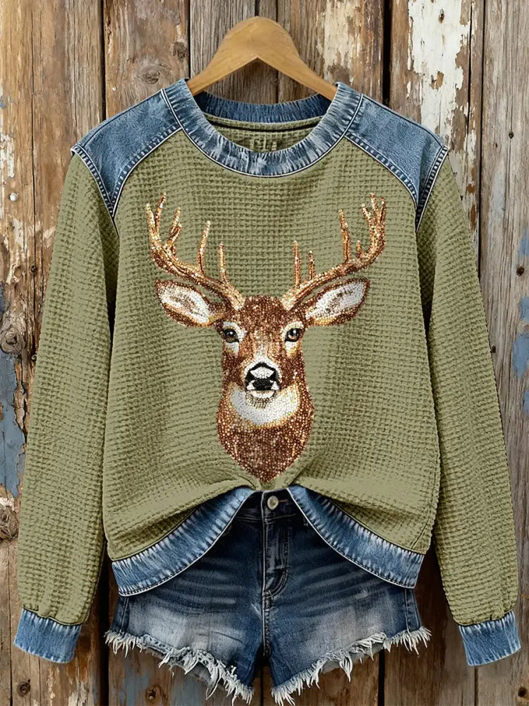 Women’s Elk Waffle Sweatshirts Army Green / S