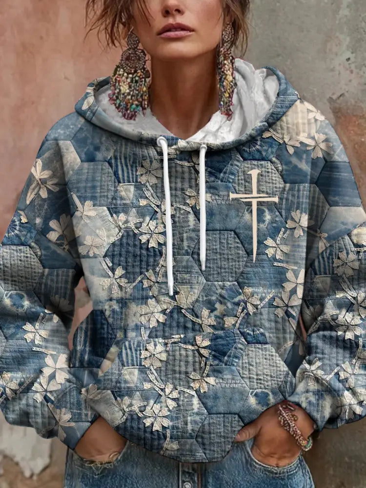 Women’s Faith Art Printed Hoodie Blue / S