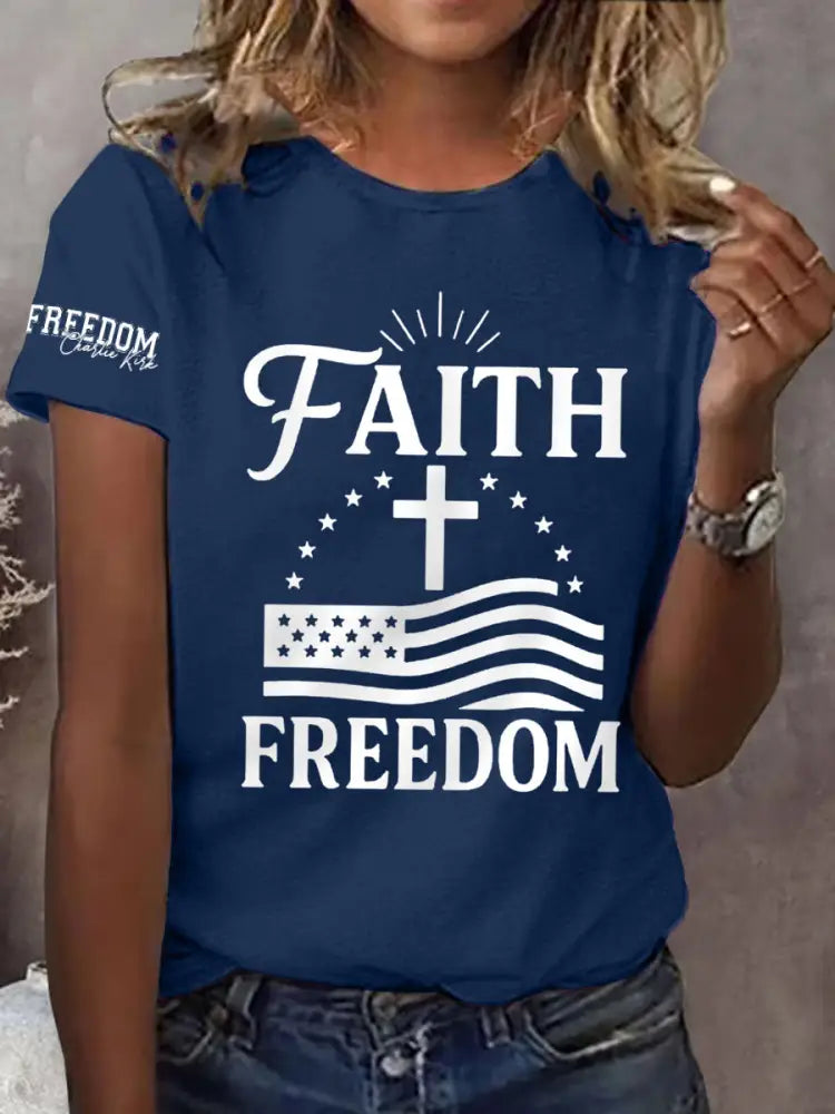 Women’s Faith Freedom Tee Navy Blue / S