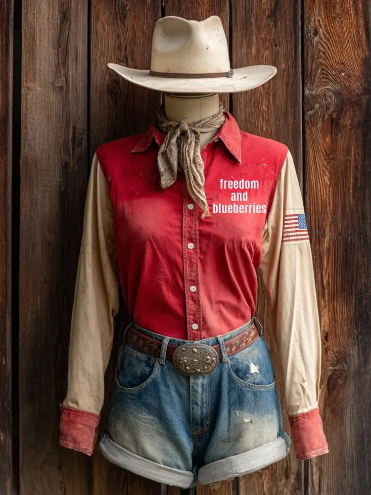 Women’s fashion western freedom and blueberries shirts Red / S