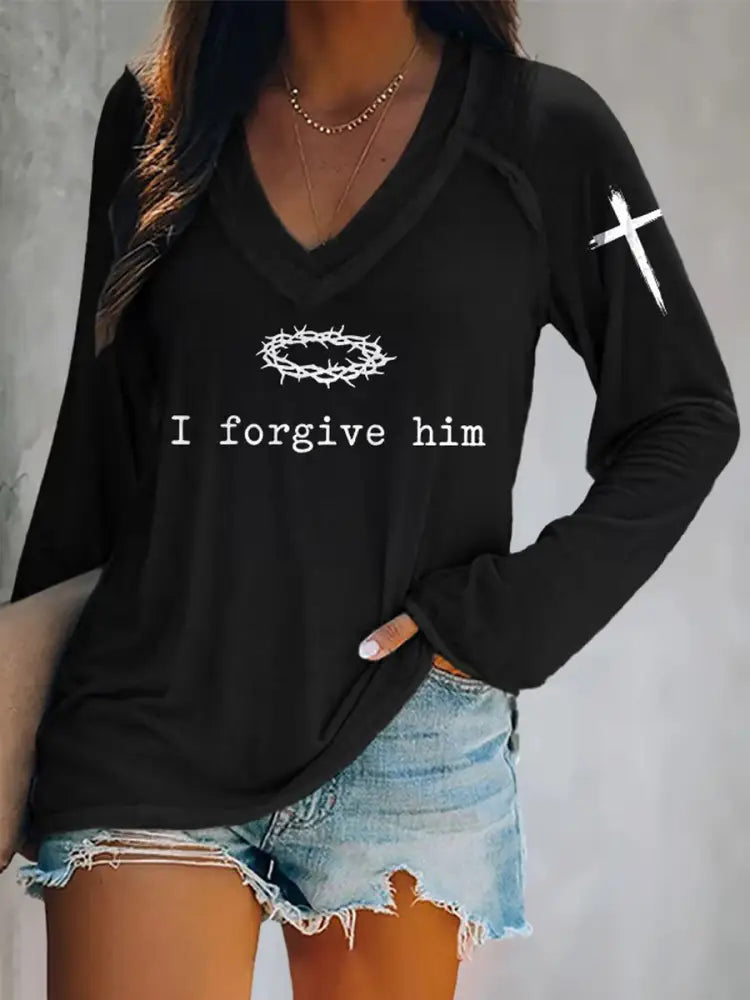 Women’s Father Forgive Them For They Not Know What They Do Long-Sleeve T-Shirt Black / S