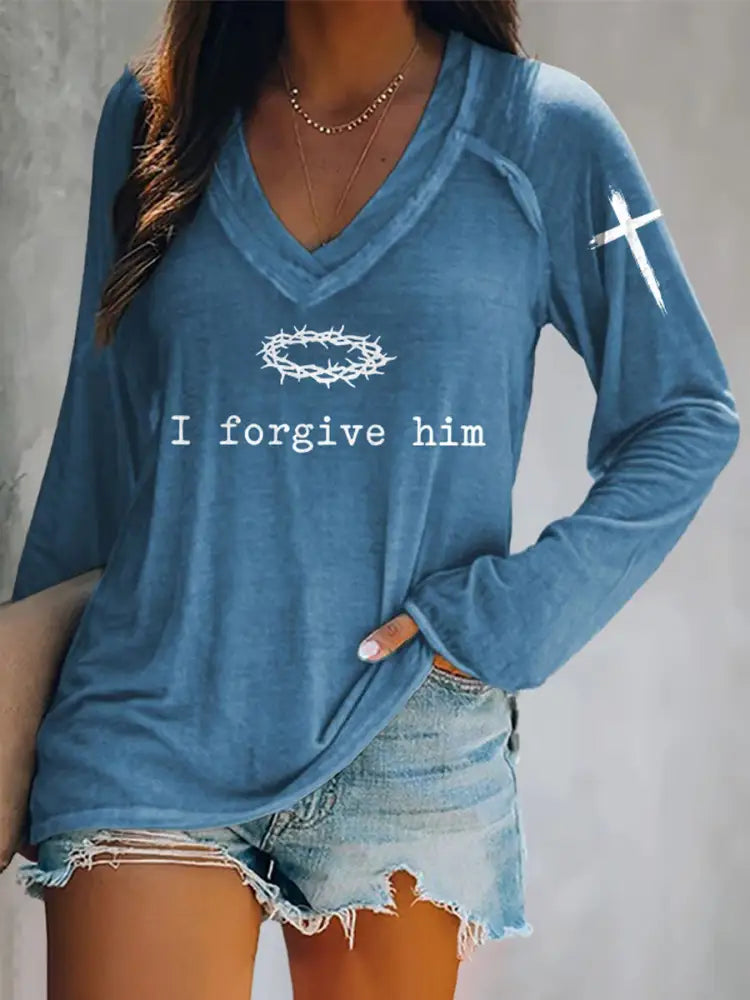 Women’s Father Forgive Them For They Not Know What They Do Long-Sleeve T-Shirt Blue / S