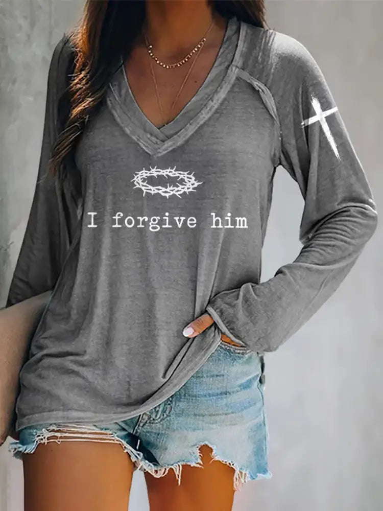 Women’s Father Forgive Them For They Not Know What They Do Long-Sleeve T-Shirt Gray / S