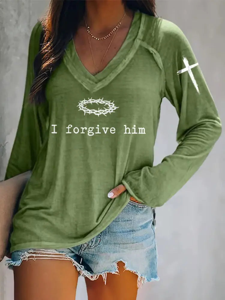 Women’s Father Forgive Them For They Not Know What They Do Long-Sleeve T-Shirt Green / S