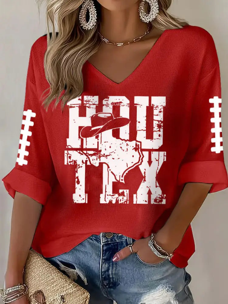 Women’s Football Fans Gameday Casual V neck Top Red / S