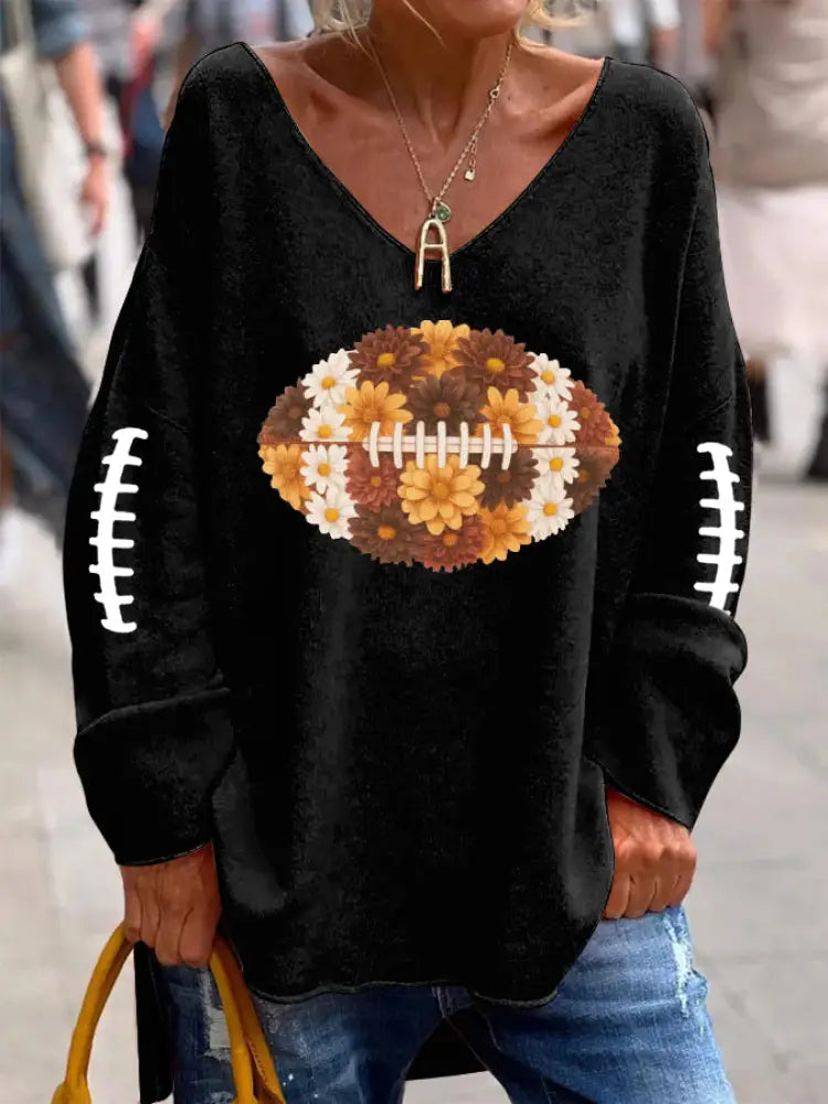 Women’s Football Fans Lovers Gameday Casual French velvet top Black / S