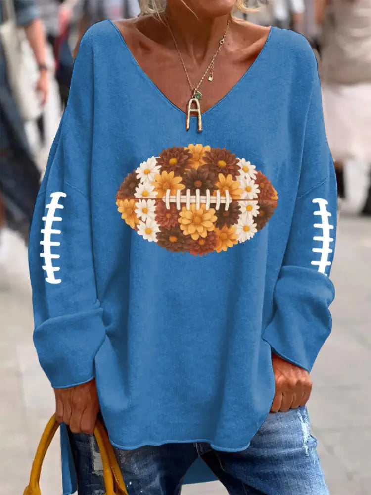 Women’s Football Fans Lovers Gameday Casual French velvet top Blue / S