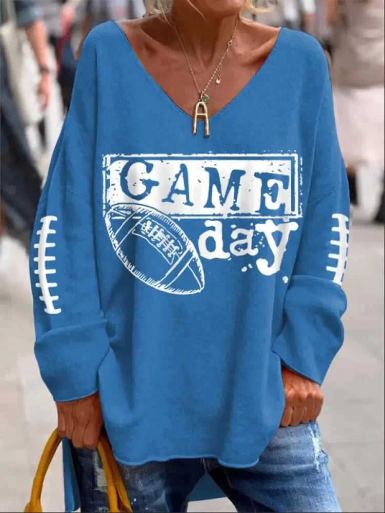 Women’s Football Fans Lovers Gameday Casual French velvet top Blue / S