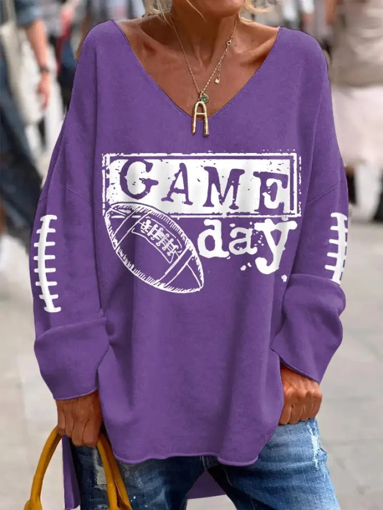Women’s Football Fans Lovers Gameday Casual French velvet top Purple / S