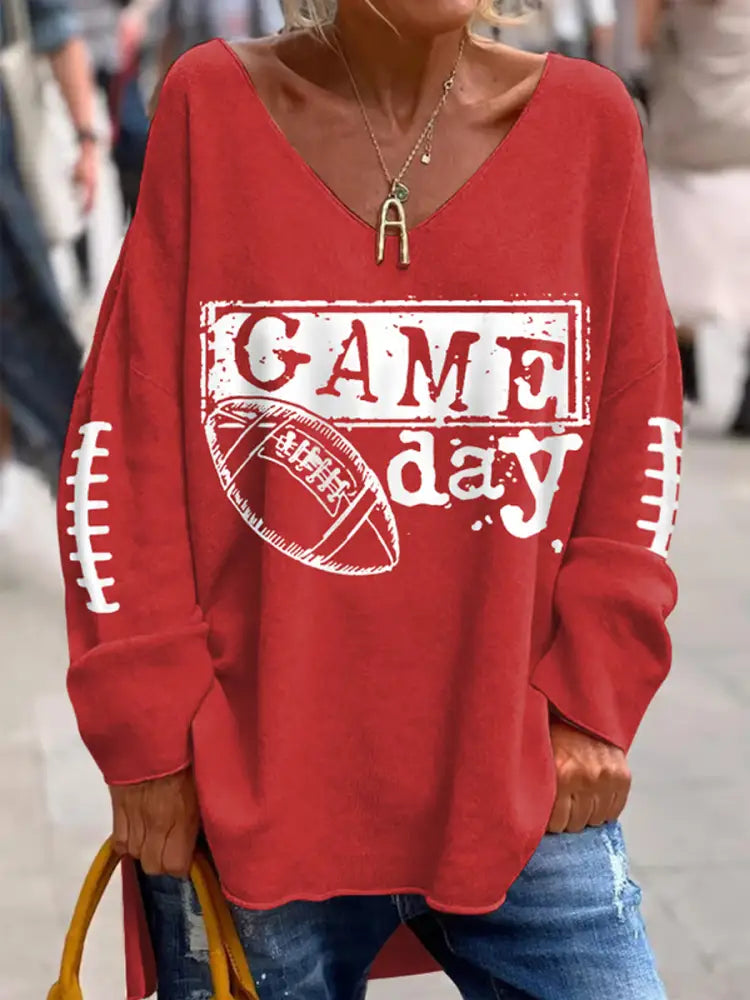 Women’s Football Fans Lovers Gameday Casual French velvet top Red / S