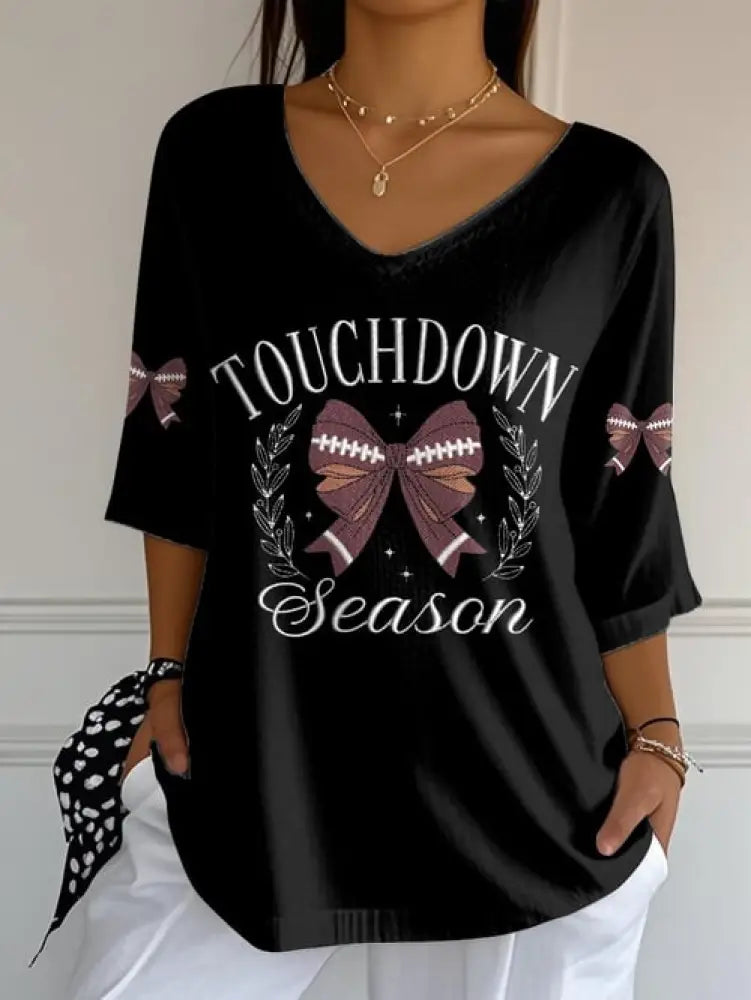 Women’s Football Fans Lovers Gameday Casual Half Sleeve T Shirt Black / S