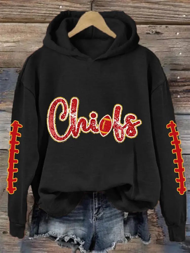 Women’s Football Fans Lovers Gameday Casual Hoodie Black / S