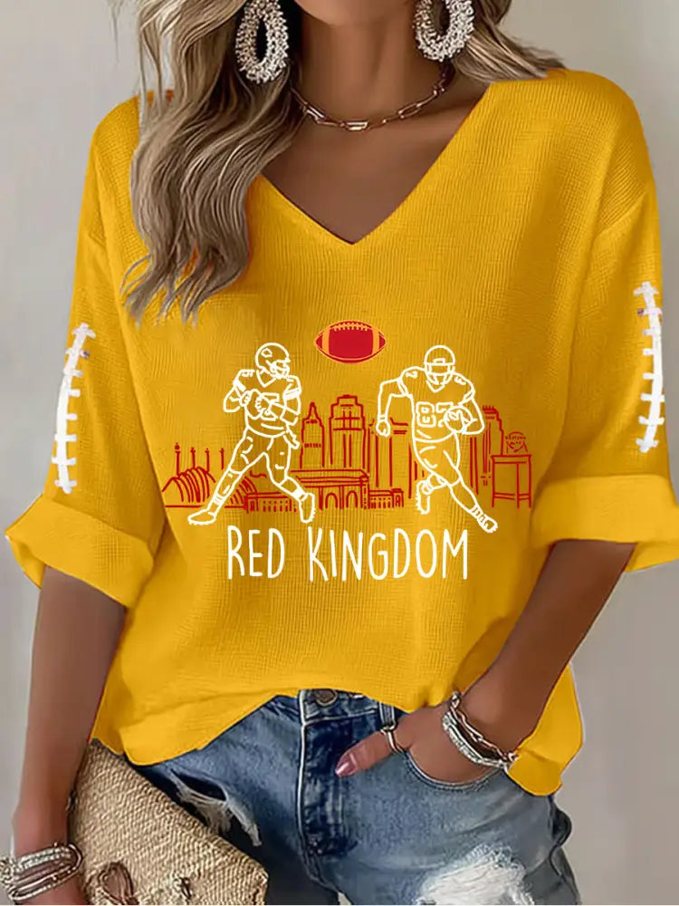 Women’s Football Fans Lovers Gameday Casual Long Sleeve Waffle T shirt Yellow / S