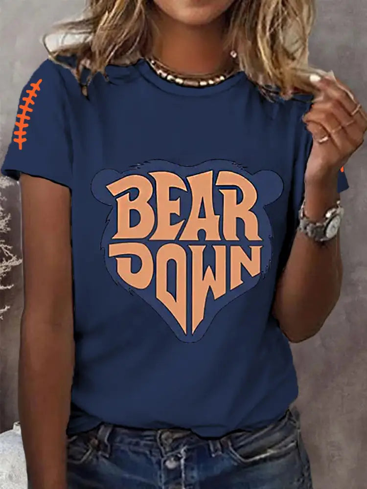 Women’s Football Fans Lovers Gameday Casual Short Sleeve T shirt Navy Blue / S