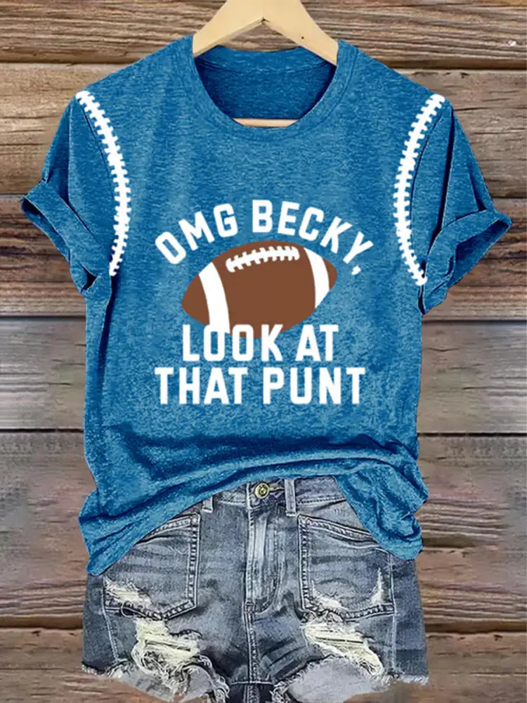Women’s Football Fans Lovers Gameday Casual short sleeved T shirt Blue / S