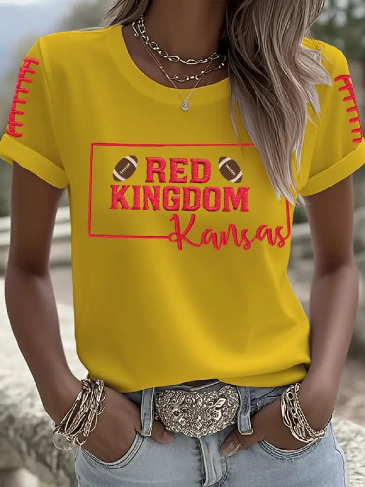 Women’s Football Fans Lovers Gameday Casual short sleeved T shirt Yellow / S