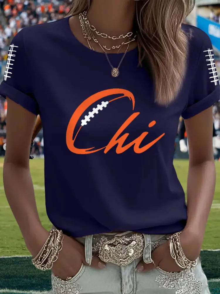 Women’s Football Fans Lovers Gameday Casual Tee Navy Blue / S