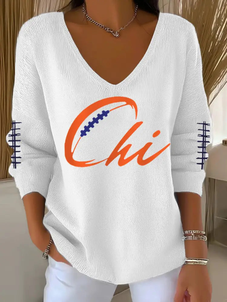 Women’s Football Fans Lovers Gameday Casual V Neck Top White / S