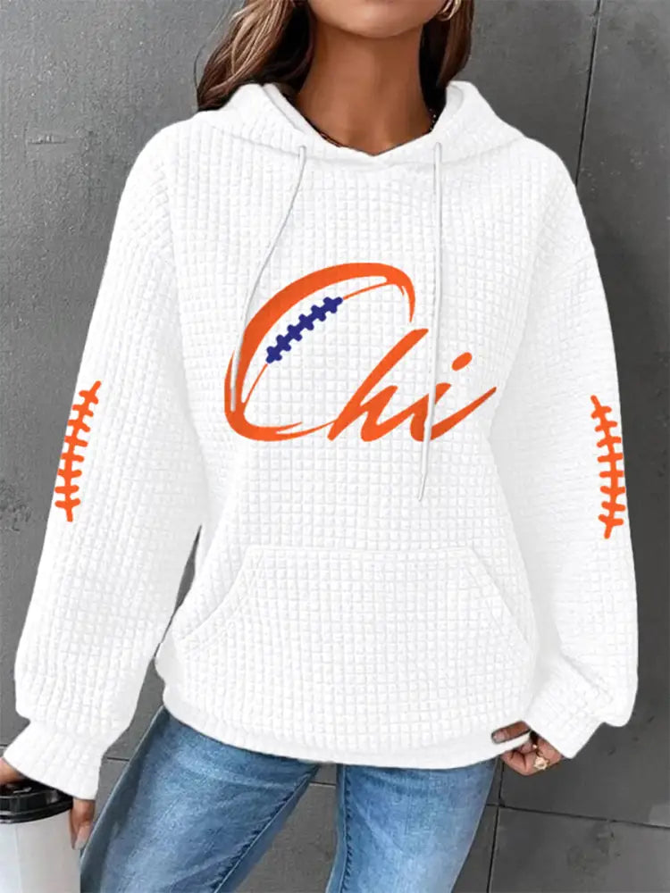 Women’s Football Fans Lovers Gameday Casual Waffle Hoodie White / S
